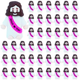 ILHSTY 50 Pcs Little Jesus Figures – Mini Rubber Jesus Toys Jesus Love You for Easter Egg Fillers Egg Hunts Religious Party Favors Gifts Hide and Seek Baptism Gifts Sunday School (Hot Pink)