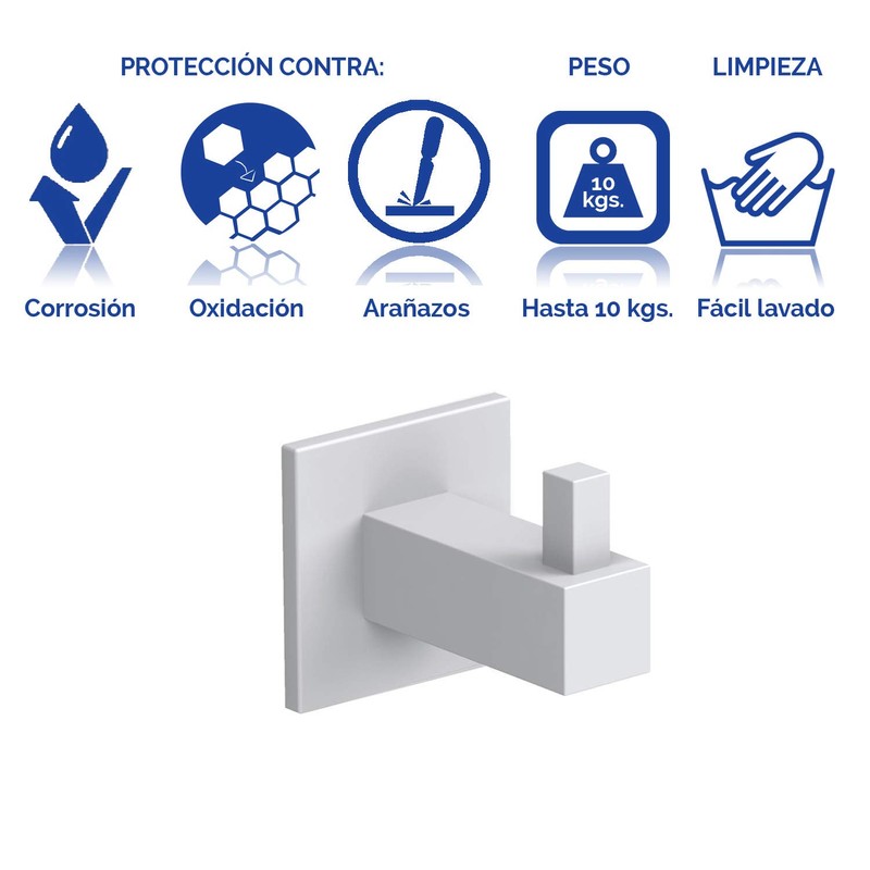 Kon-fort Home Square Bathroom White Towel Hook, 2 Pack Bathroom