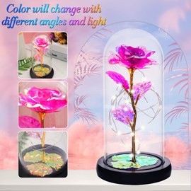 Light Up Rose Flower Gifts for Women, Glass Rose Gifts for Mom, Girlfriend, Wife, Friend, Lover, Wedding, Transparent Light Up Rose in A Glass Dome for Home Decor(Rose)