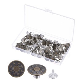 sourcing map 50 Sets Button Pins for Jeans, 17mm No-Sew Removable Instant Adjustable Replacement Metal Embossed Pattern Denim Jeans Buttons Pins Tightener for Pants Bags Hats, Bronze
