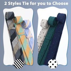 Luckyvestir Ties for Men, Cotton Mens Skinny Linen Tie, Striped Polka Dot Neckties for Men Business Casual Wedding (Striped: Brown,khaki,cream)