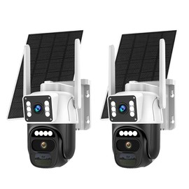 Hawkray Dual Lens Solar Security Camera Wireless Outdoor,5G&2.4GHz WiFi,2K Resolution,355° Pan-Tilt,Color Night Vision,Two-Way Audio,Motion & Human Detection,Smart Alarms(2 Pack)