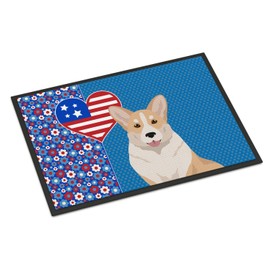 Caroline's Treasures WDK5301JMAT Fawn Cardigan Corgi USA American Indoor or Outdoor Mat 24x36 Front Door Mat Indoor Outdoor Rugs for Entryway, Non Slip Washable Low Pile, 24H X 36W