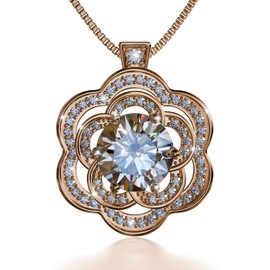 PASADAZ Certified Moissanite pendant necklace jewelry for women, Engraved Heart gift for wife, Wedding present for her, Birthday gifts for women, Bridesmaid proposal gifts (Flower, Rosegold, 2 CT)