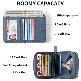 SENDEFN Women's Leather Wallet with Many Compartments, Small Purse with RFID Protection Card Holder with Zip and Many Compartments, Purse, lightblue, Fastened