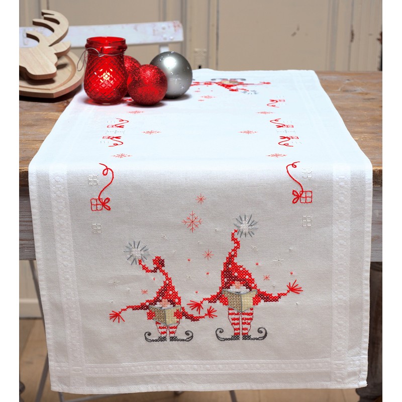 Vervaco Table Runner Kit Christmas Gnomes, Cotton, Multi-Color, 40 x