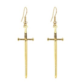 Gothic Vintage Silver Sword Cross Dangle Hook Earrings Retro Punk Knife Earrings Jewelry for Women(antique gold)