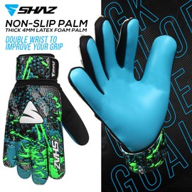 Shaz Soccer Goalkeeper Gloves for Kids Boys Children Youth, Funky Football Goalie Gloves Anti Slip 4mm Latex Palm with Strong Grip & Double Wrist Protection(Size 6 Suitable for 13-15 Years, Cyan)