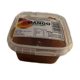 Harry Harvey 300g Sweet Mango Chutney, as Used by takeaways and Restaurants. Serve with poppadoms, Chicken Tikka, Lamb chops, Kebabs and King Prawns.