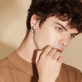 Black Gothic Clip On Moon Dangle Hinged Earrings Hoop, Stainless Steel Non-Pierced Punk Earrings Jewelry for Men Women