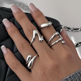 Harry and Henry Chunky Gold Stackable Rings for Women Thick Adjustable Band Ring Set Boho Minimalist Jewelry for Daily Wear