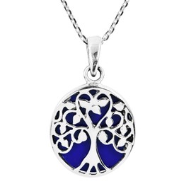 AeraVida Amazing Tree of Life with Simulated Blue Lapis-Lazuli Accents .925 Sterling Silver Pendant Necklace
