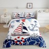Modern Nautical Anchor Sailboat Comforter Set for Kids Teens, Queen