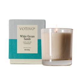Votivo White Ocean Sands 10 oz Signature Candle | Soy Wax Blend | Summer Scent | Luxury Glass Jar Scented Candle & Box | Candles for Home Scented | Candle Gifts | Highly Scented