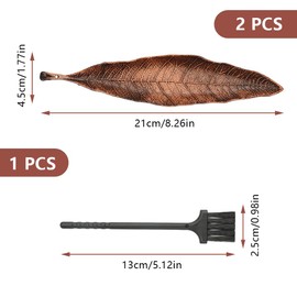 Pack of 2 Incense Sticks Holder, Leaves Metal Incense Burner, Incense Kegei Holder, Retro Incense Holder Ash Catcher with Mini Broom for Incense Sticks, Home Decor, Yoga, Meditation, Office, 21 cm