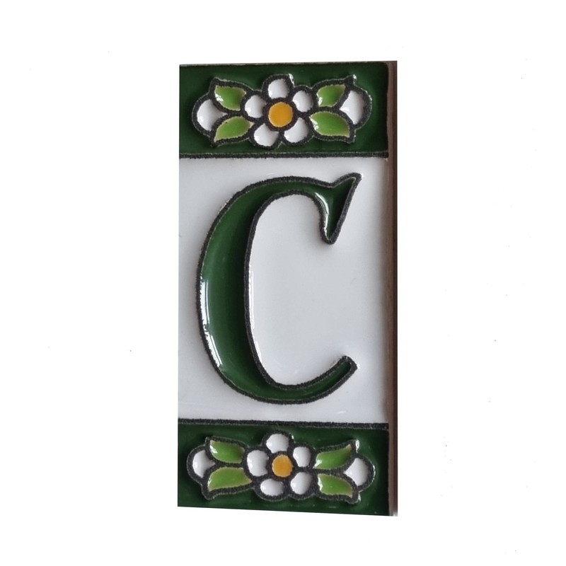 Green Floral Ceramic House Numbers & Letters Tile Size 7.5cm