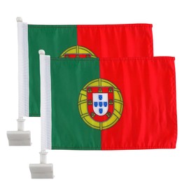 2 Pack Car Flags,Car Flag Portugal Flag Outdoor with Portuguese Flag and Car Flag Pole, Car Logo Window Clip Can be Clipped to Most Windows 14 inch Flag Pole and 16 x 10 inch Double Sided Flag.