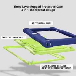 Doemoil for Vankyo MatrixPad S10 Tab Case YQSAVIOR CUPEISI Coopers YQ10S VIVIMAGE A10 A38 BYANDBY BYYQ10S 10.1" Case Built in Kickstand Shoulder Strap Shell with Screen Protector (Navy+Green/1 Pcs)