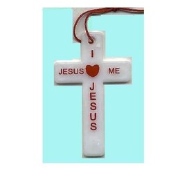 Sterling Gifts Jesus Loves Me Cross Necklaces White Plastic Inexpensive (Pkg of 50)
