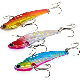 OriGlam 3 Stück Metall Hart VIB Angelköder Schiffbruch Löffel Jigging harte Köder, Spinner Löffel Schwimmer vibrierend Jigging für Forelle Bar Lachs Gold Crappie