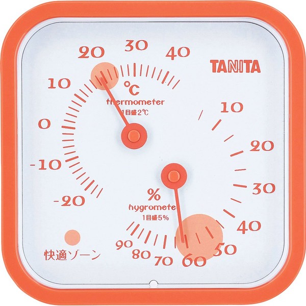 Tanita TT-557 OR Thermometer/Hygrometer/Temperature/Humidity/Analog, Wall Mount, Tabletop, Magnet, Orange