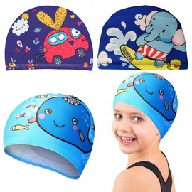 Children's Swimming Caps, Pack of 3, Cute Children's Swimming Caps, Cartoon Swimming Cap, Elastic Polyester Swimming Cap, Comfortable Swimming Cap, Children, Swimming Cap, Children Boys Girls