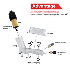 926-876 926-959 Aluminum Engine Oil Cooler And Oil Filter Housing Adapter,Compatible With 2011-2016 Chrysler 200 300, Dodge Charger, Grand Cherokee, Wrangler 3.6L V6 Engine,Replaces# 68105583AF