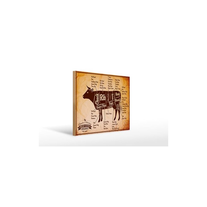 Butchers Selection Beef Cuts Organic Butchers Wooden Sign 12 x