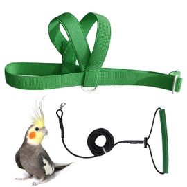 VANFAVORI Adjustable Bird Harness with 79 Inch Leash, Outdoor Flight Set Training Rope for Birds, Parrots, Cockatiels, Small, Weight 70-120g, Green