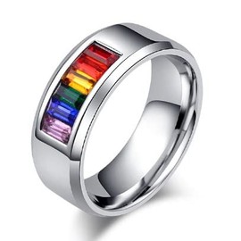 SNS Components Stainless Steel Silver Gay Pride Rainbow Diamante Gems Pride Aces Ring (S)