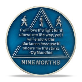 9 Month Sobriety Coin - AA Recovery Medallion with Night Sky and Mountain Design and Motivational Quote, Celebrate Sobriety Present for Men and Women, Inspirational AA Member Token