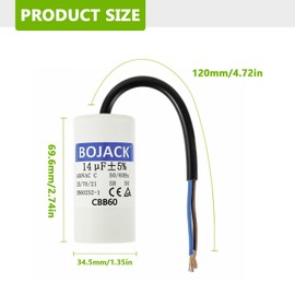 BOJACK CBB60 14uF 450V 50/60HZ Starting Capacitor, SH Motor Operating Capacitor, AC Motor Capacitor, with Wire