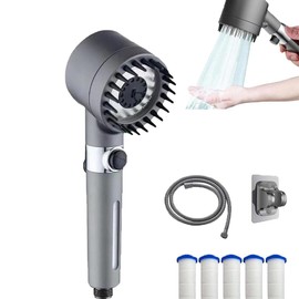 Ion Shower Drops Head Filtered Showerhead, Shower Head with Filter - Pressure Boosting Showerhead, Adjustable Settings with Hose