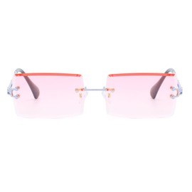 YUELUQU Retro Frameless Sunglasses for Women Men Fashion Retro Rectangle Glasses Square Transparent Sunglasses, A-silver/pink