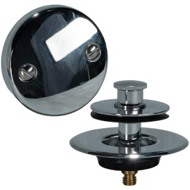 AB&A 60169 Tub Drain Trim Kit with Push eN Lift Stopper, Two-Hole Overflow Plate, and Press-In Strainer Cover, Chrome