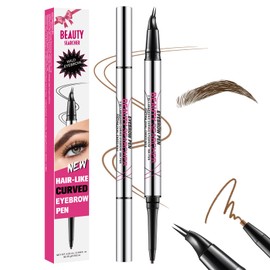 Curved Eyebrow Pen, 2-in-1 Dual Ended Eyebrow Pencil, Microblading Eyebrow Pen, 0.01mm 2 Prong Microtip and Extra Fine Tip, Create Natural Hairy Eyebrows, Waterproof, All Day Lasting (#04 Black Brown)