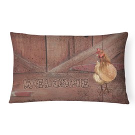 Caroline's Treasures SB3075PW1216 Welcome Chicken Canvas Fabric Decorative Pillow 100% Machine Washable Pillow, Indoor or Outdoor Decorative Throw Pillow for Couch, Bed or Patio