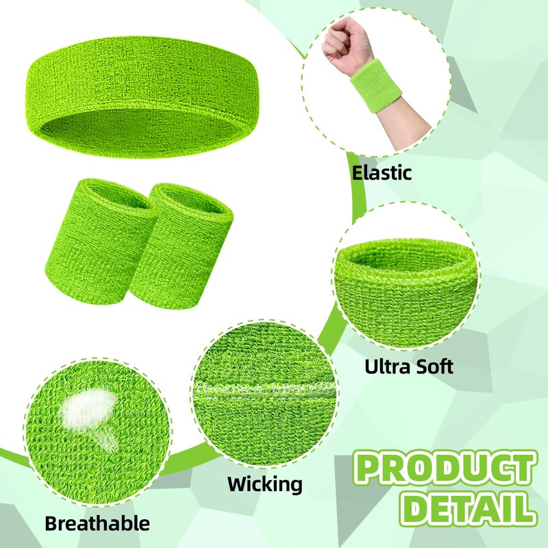 18 Pcs Sweatbands Wristbands Set Include 6 Striped Sweat Terry