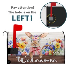 Anyako Easter Rabbit Welcome Mailbox Covers Magnetic Standard Size 18" X 21",Spring Colorful Flowers Eggs Mailbox Wraps Post Letter Box Easter Cover for Holiday Garden Yard Decor