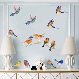 KAIRNE Pack of 23 Watercolour Birds Window Stickers, Garden Birds Window Stickers, Colourful Animals Wall Sticker for Children's Room, Transparent Window Stickers for Bedroom, Window Decoration,