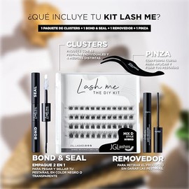 JGLashes - Lash me The DIY kit. Kit de extensiones de pestañas en casa, racimos de pestañas medidas 8-12 mm, curvatura C, banda invisible, incluye Bon