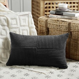 FDTERN Set of 2 Black Corduroy Cushion Covers, 30 x 50 cm, Soft Modern Decorative Cushion Covers, Sofa Cushion, Boho Decoration for Sofa, Bedroom, Living Room, Balcony