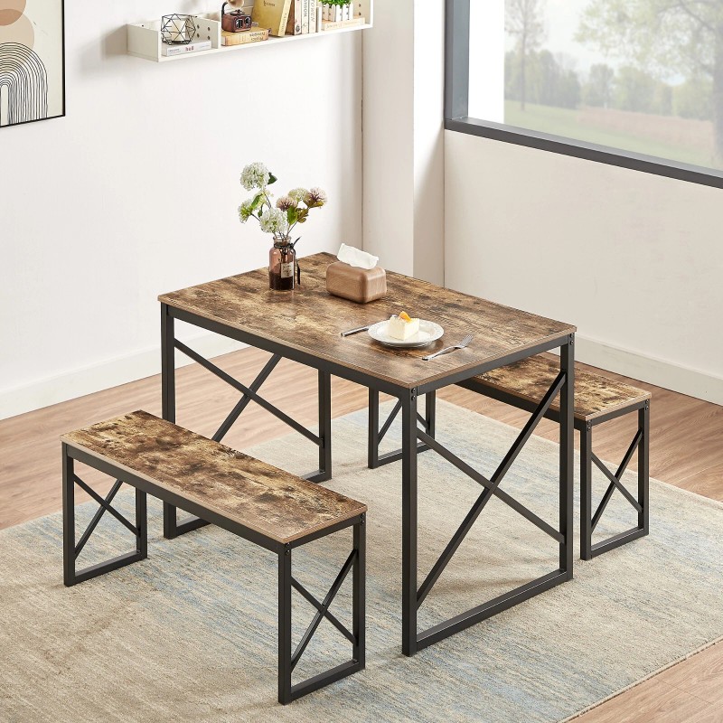 VECELO Wood Dining Table Set for 4 with Bench Kitchen