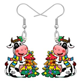 YAYAKO Christmas Cow Dangle Earrings Acrylic Funny Dairy Cattle Jewellery Farm Animals Cartoon Gifts for Women Girls Decorations Charms, Acrylic, No Gemstone