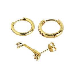 Set of 3 Single Earrings 14K Gold-Plated 925 Silver Stud Earrings for Women 18-25 Years Ideal for Private Balls Parties Birthday Parties as a Gift in Elegant Box Earrings Earrings Hoop Earrings, Cubic