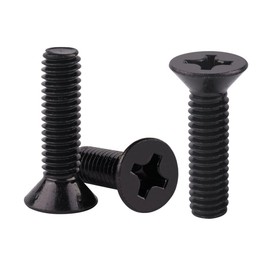 KOSJETHAS #6-32 x 3/8" Flat Head Machine Screws Black Finish Phillips Countersunk, 304 Stainless Steel 18-8, UNC Coarse Full Thread, 50 PCS