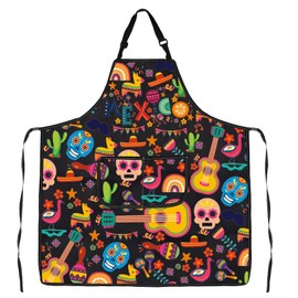 LEVLO Mexican Apron Mexico Inspired Gift Mexico City Souvenirs Gift Mexican Apron loteria With Pockets Waterproof Adjustable (MEXICO apron uk)