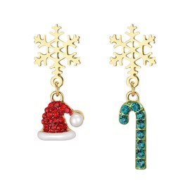 BriLove Christmas Earrings Sparkling Snowflake Red Santa Claus Bell Hat Green Xmas Cane Dangle Earrings for Women Party Holiday Gift