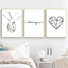 Trayosin 3-Piece Premium Poster Set, Hand in Hand, Love Line, Modern Black White Love Pictures, Wall Pictures, Poster Set for Living Room, Bedroom Decoration, Without Frame (30 x 40 cm)