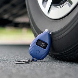 Digital Talking Tire Gauge with Backlit LCD Digital Display, Audible Voice PSI Readout, LED Light and Keychain Hook (Navy)